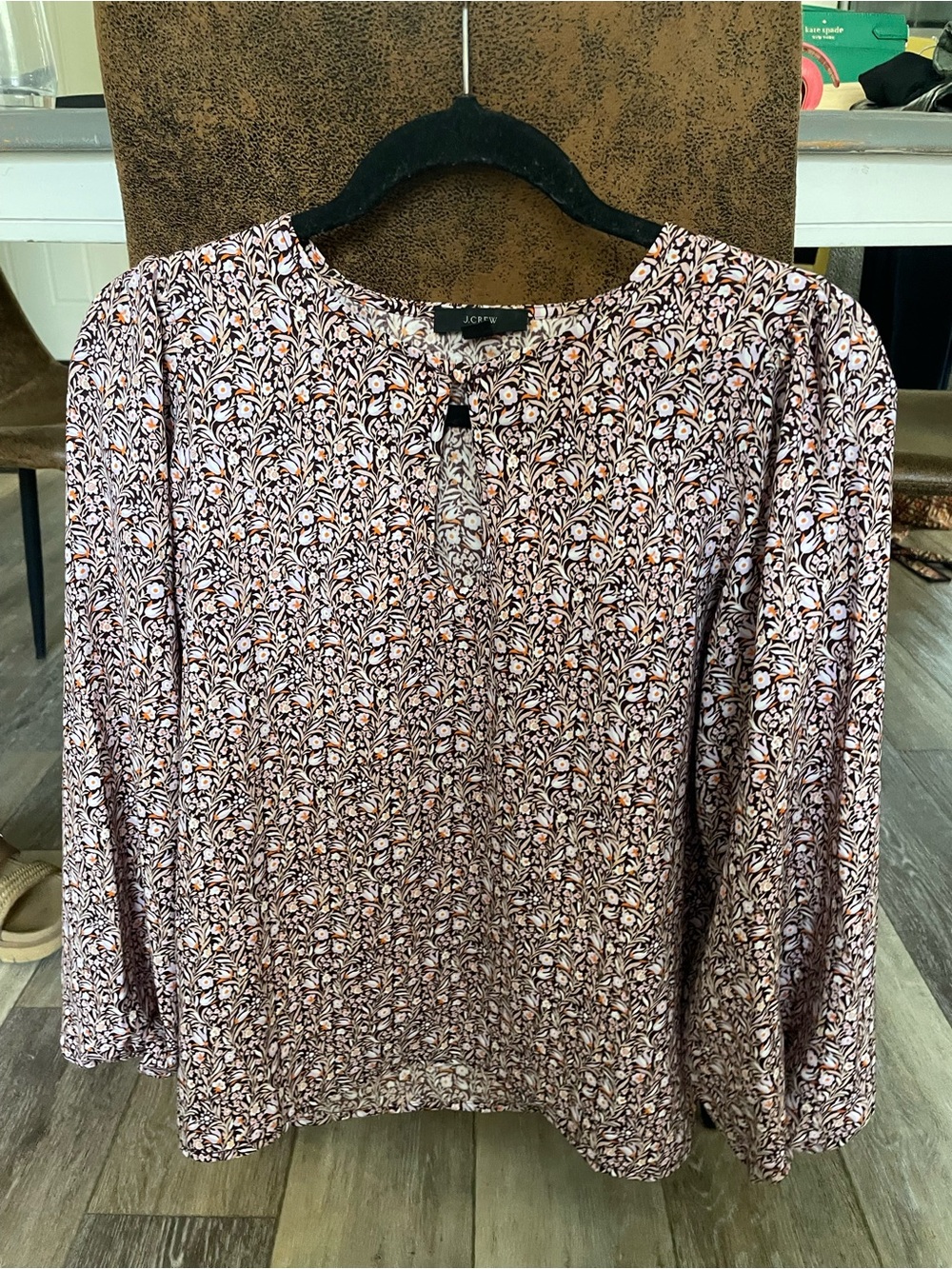 J. Crew Pink Mauve Floral Keyhole Long-Sleeve Blouse